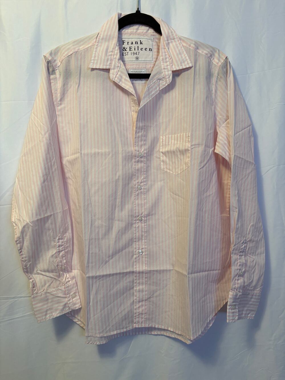 New Frank & Eileen Top Eileen White Pink Long Sleeve Cotton Shirt Women's Sz M